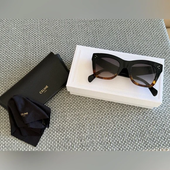 Celine Oversized Black with Tortoiseshell Trim Women’s Sunglasses - Picture 7 of 17